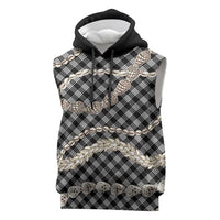 Black Aloha Hawaii Shell Lei Sleeveless Hoodie Palaka Hebrew Cone Honey Cowrie Elegant Curves - Polynesian Pride