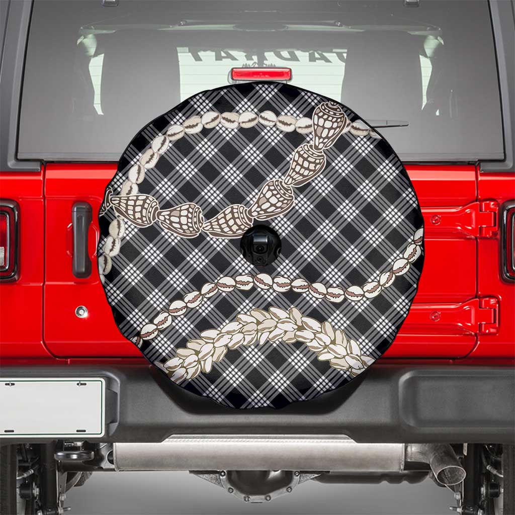Black Aloha Hawaii Shell Lei Spare Tire Cover Palaka Hebrew Cone Honey Cowrie Elegant Curves - Polynesian Pride