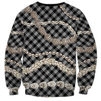 Black Aloha Hawaii Shell Lei Sweatshirt Palaka Hebrew Cone Honey Cowrie Elegant Curves - Polynesian Pride