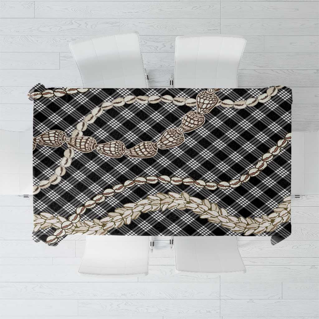 Black Aloha Hawaii Shell Lei Tablecloth Palaka Hebrew Cone Honey Cowrie Elegant Curves - Polynesian Pride