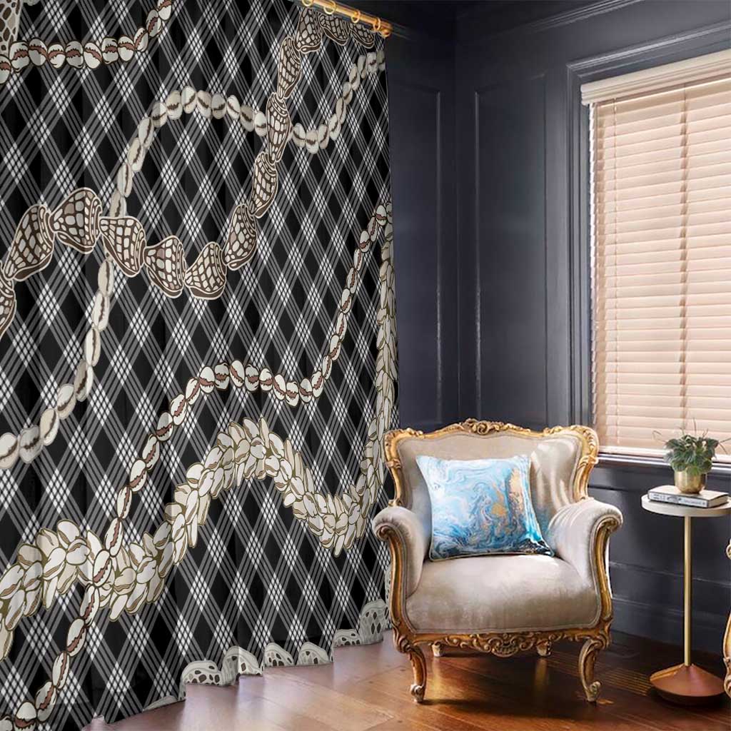Black Aloha Hawaii Shell Lei Window Curtain Palaka Hebrew Cone Honey Cowrie Elegant Curves - Polynesian Pride