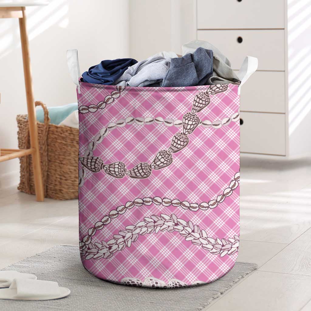 Pink Aloha Hawaii Shell Lei Laundry Basket Palaka Hebrew Cone Honey Cowrie Elegant Curves - Polynesian Pride