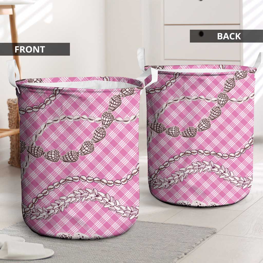 Pink Aloha Hawaii Shell Lei Laundry Basket Palaka Hebrew Cone Honey Cowrie Elegant Curves - Polynesian Pride