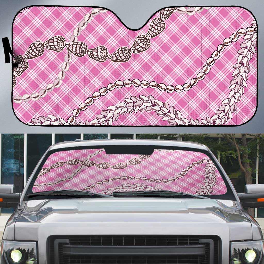 Pink Aloha Hawaii Shell Lei Auto Sun Shade Palaka Hebrew Cone Honey Cowrie Elegant Curves - Polynesian Pride