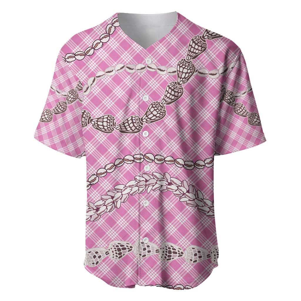 Pink Aloha Hawaii Shell Lei Baseball Jersey Palaka Hebrew Cone Honey Cowrie Elegant Curves - Polynesian Pride