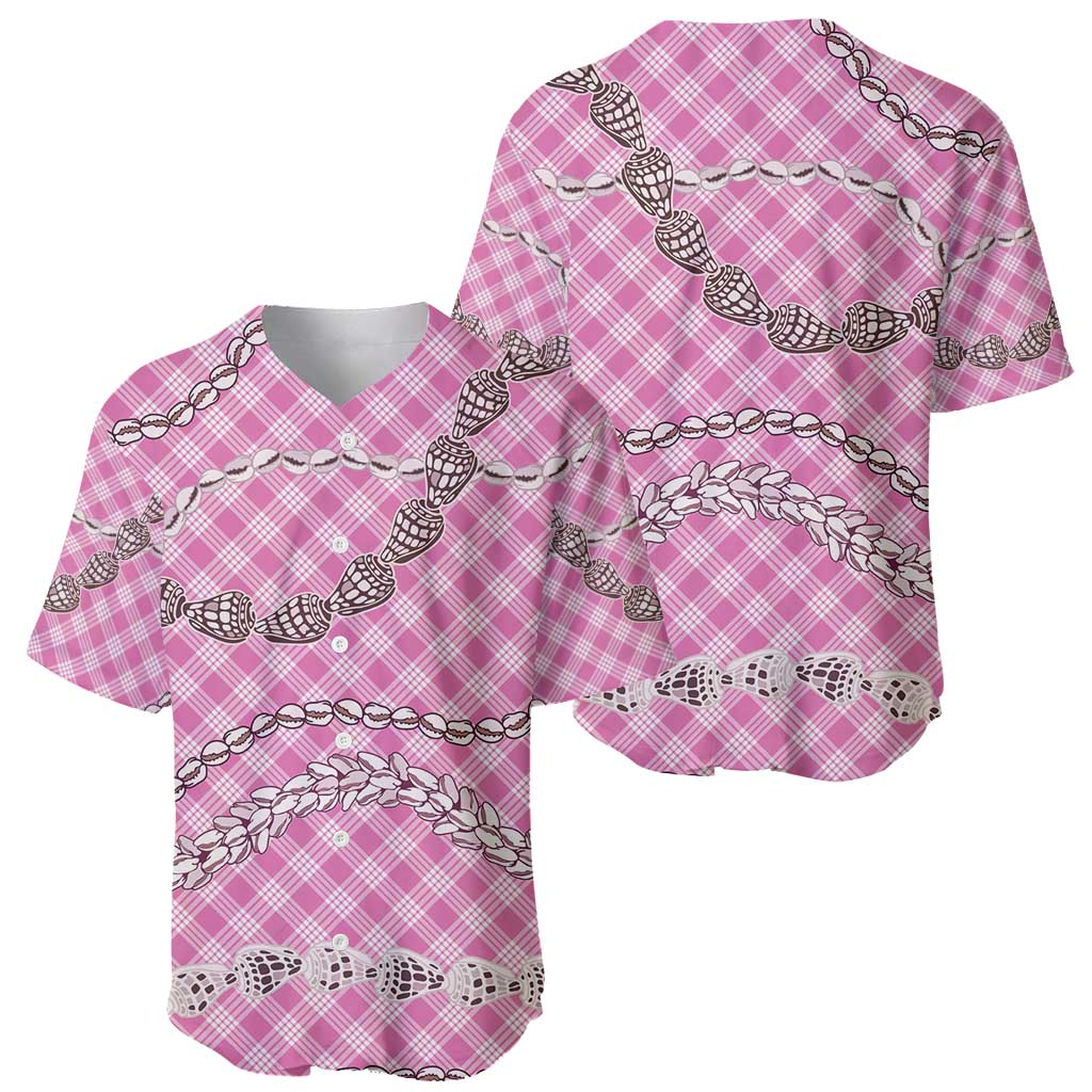 Pink Aloha Hawaii Shell Lei Baseball Jersey Palaka Hebrew Cone Honey Cowrie Elegant Curves - Polynesian Pride
