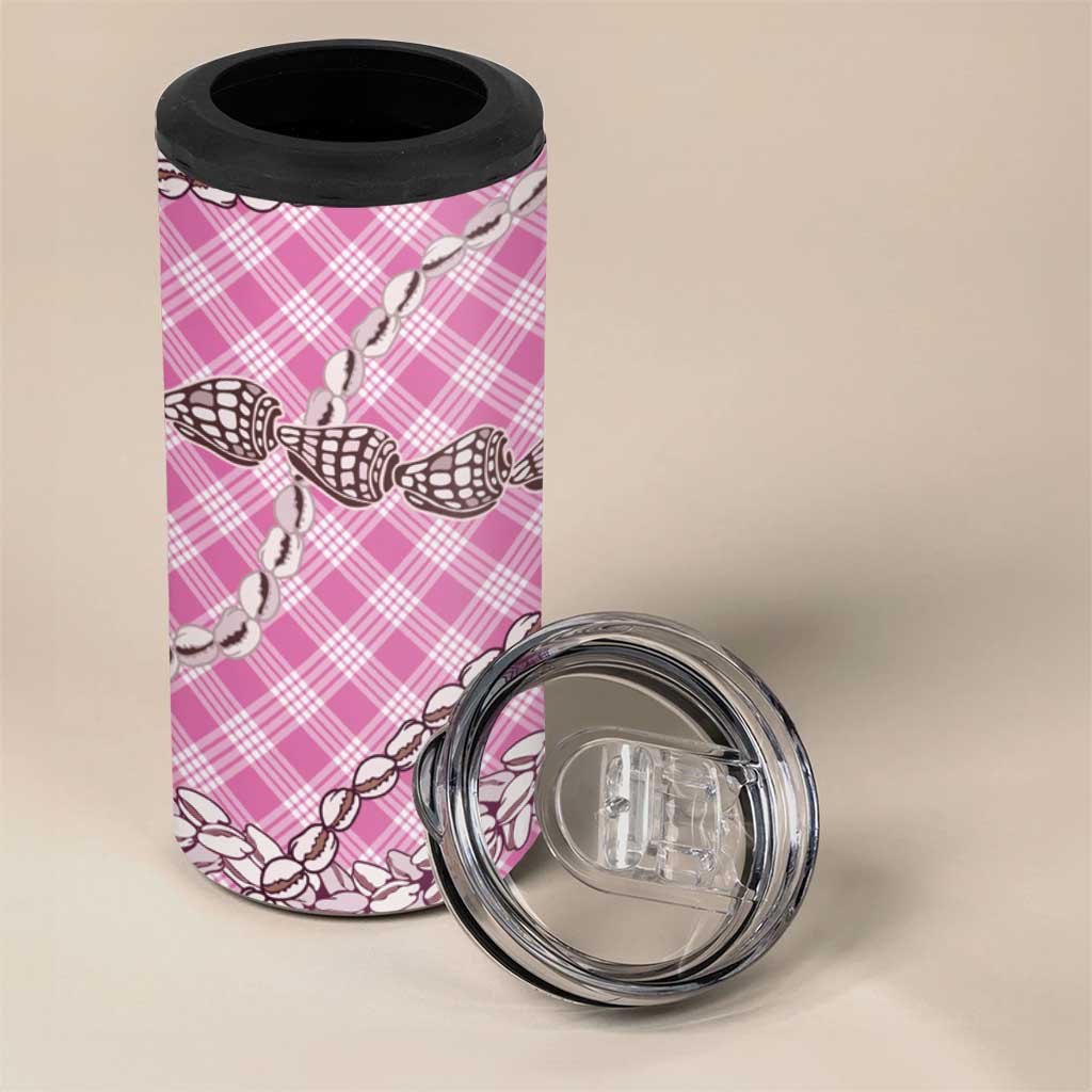 Pink Aloha Hawaii Shell Lei 4 in 1 Can Cooler Tumbler Palaka Hebrew Cone Honey Cowrie Elegant Curves - Polynesian Pride