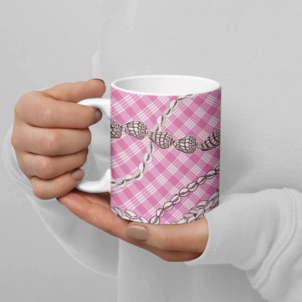 Pink Aloha Hawaii Shell Lei Ceramic Mug Palaka Hebrew Cone Honey Cowrie Elegant Curves - Polynesian Pride