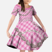 Pink Aloha Hawaii Shell Lei Family Matching Long Sleeve Bodycon Dress and Hawaiian Shirt Palaka Hebrew Cone Honey Cowrie Elegant Curves - Polynesian Pride