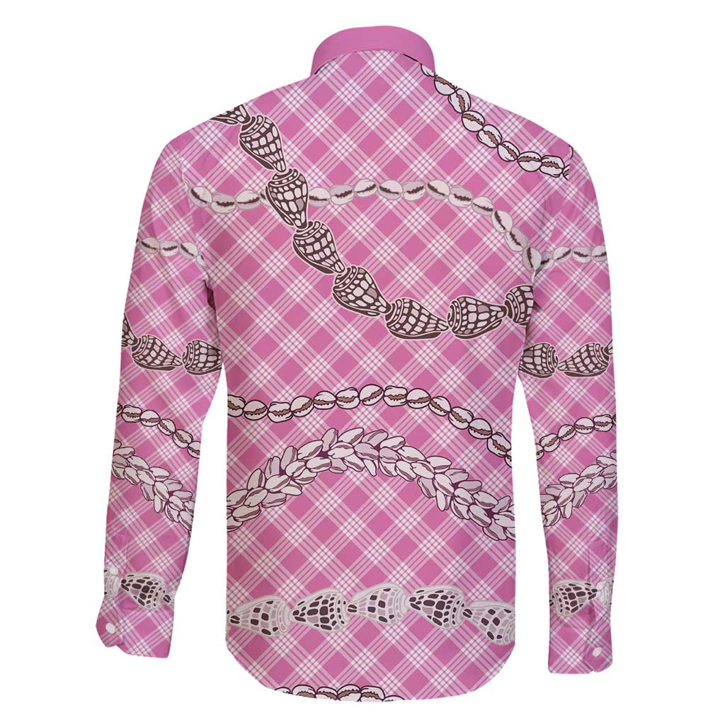 Pink Aloha Hawaii Shell Lei Family Matching Long Sleeve Bodycon Dress and Hawaiian Shirt Palaka Hebrew Cone Honey Cowrie Elegant Curves - Polynesian Pride