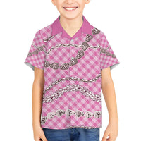 Pink Aloha Hawaii Shell Lei Family Matching Long Sleeve Bodycon Dress and Hawaiian Shirt Palaka Hebrew Cone Honey Cowrie Elegant Curves - Polynesian Pride