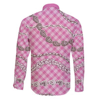 Pink Aloha Hawaii Shell Lei Family Matching Off Shoulder Maxi Dress and Hawaiian Shirt Palaka Hebrew Cone Honey Cowrie Elegant Curves - Polynesian Pride