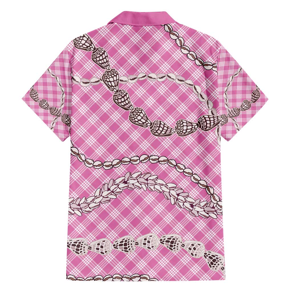 Pink Aloha Hawaii Shell Lei Family Matching Puletasi and Hawaiian Shirt Palaka Hebrew Cone Honey Cowrie Elegant Curves - Polynesian Pride