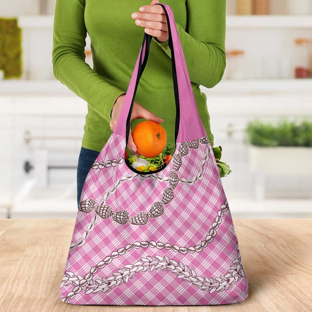 Pink Aloha Hawaii Shell Lei Grocery Bag Palaka Hebrew Cone Honey Cowrie Elegant Curves - Polynesian Pride