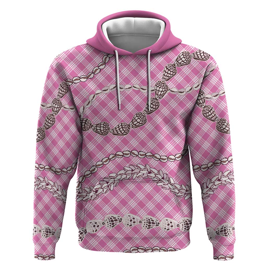 Pink Aloha Hawaii Shell Lei Hoodie Palaka Hebrew Cone Honey Cowrie Elegant Curves - Polynesian Pride