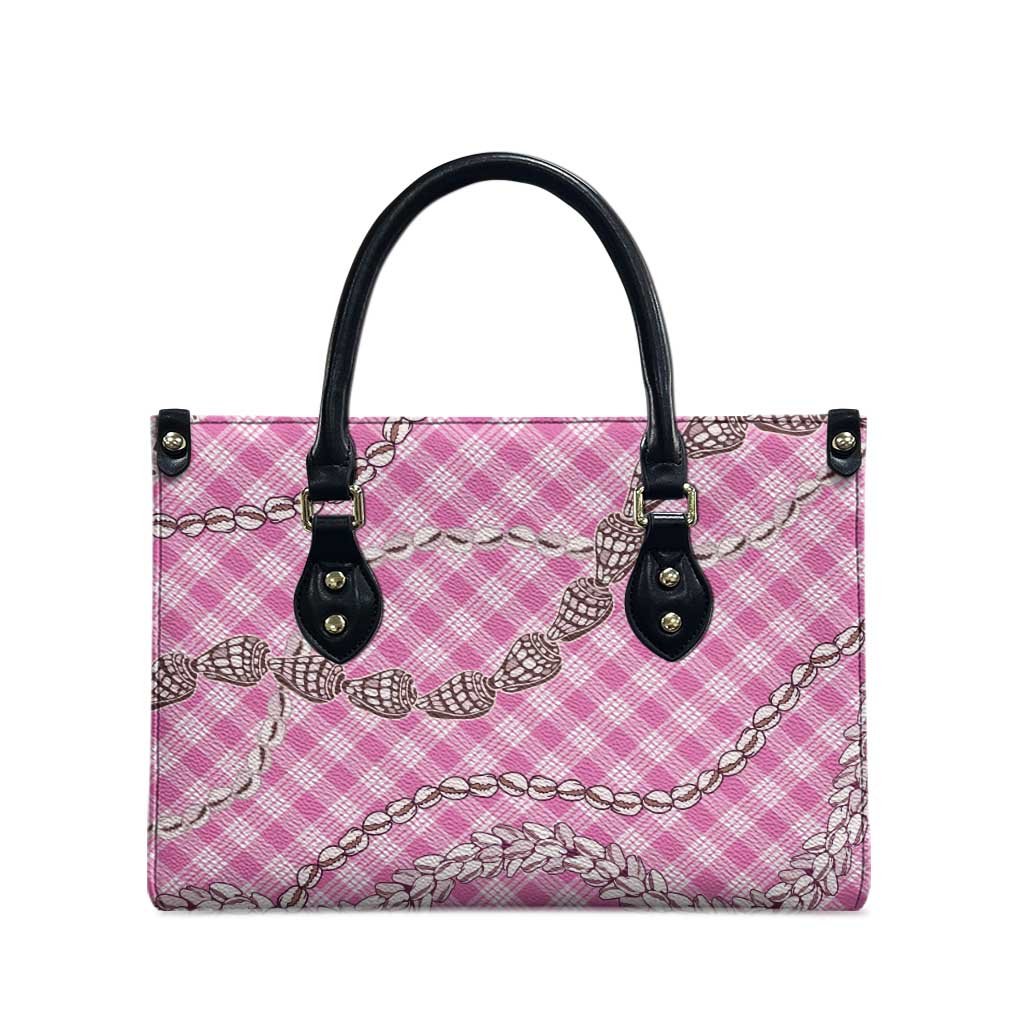 Pink Aloha Hawaii Shell Lei Leather Bag Palaka Hebrew Cone Honey Cowrie Elegant Curves - Polynesian Pride