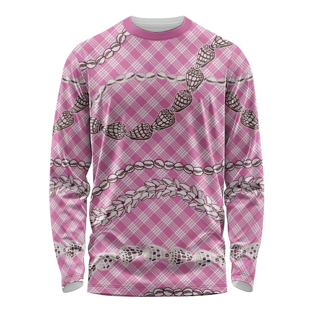 Pink Aloha Hawaii Shell Lei Long Sleeve Shirt Palaka Hebrew Cone Honey Cowrie Elegant Curves - Polynesian Pride