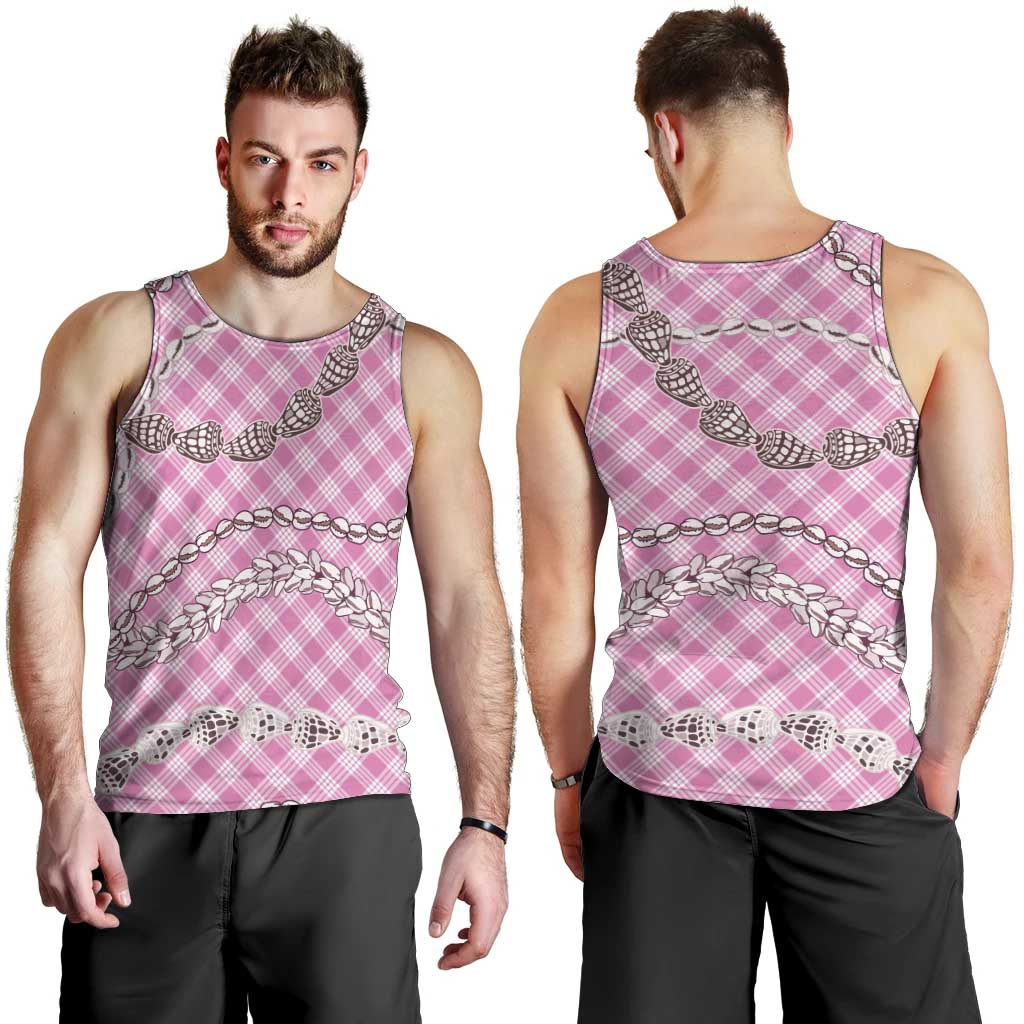 Pink Aloha Hawaii Shell Lei Men Tank Top Palaka Hebrew Cone Honey Cowrie Elegant Curves - Polynesian Pride