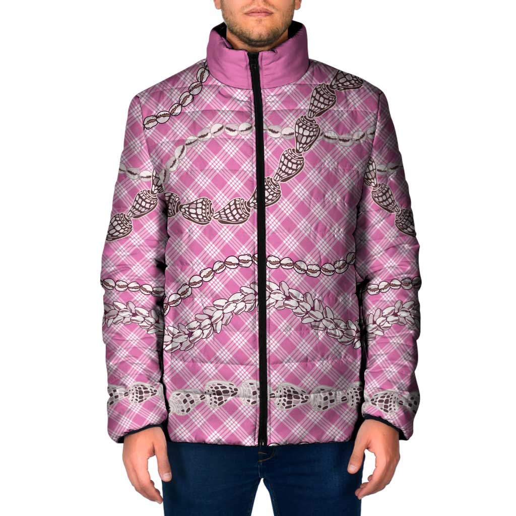 Pink Aloha Hawaii Shell Lei Padded Jacket Palaka Hebrew Cone Honey Cowrie Elegant Curves - Polynesian Pride