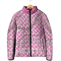 Pink Aloha Hawaii Shell Lei Padded Jacket Palaka Hebrew Cone Honey Cowrie Elegant Curves - Polynesian Pride