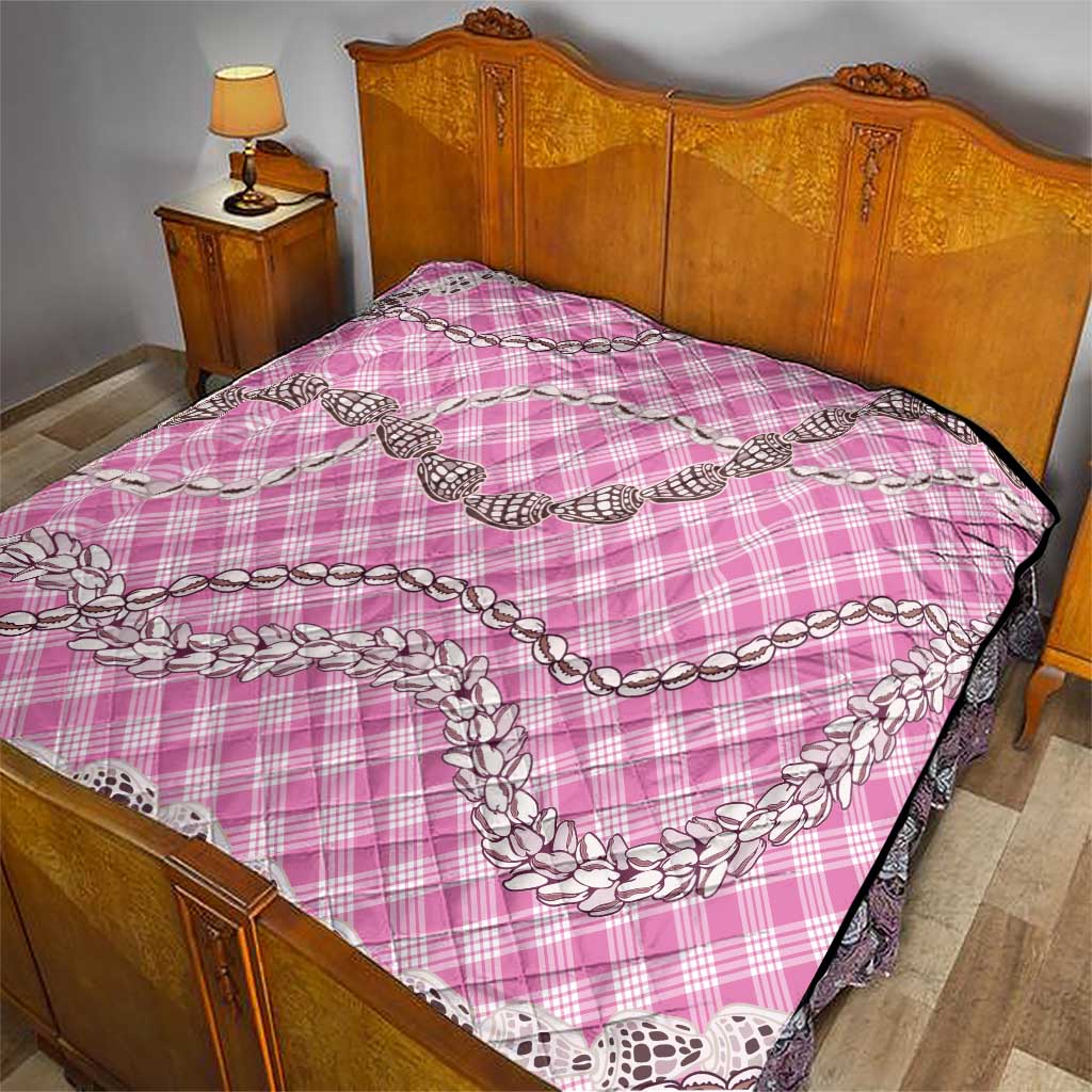 Pink Aloha Hawaii Shell Lei Quilt Palaka Hebrew Cone Honey Cowrie Elegant Curves - Polynesian Pride