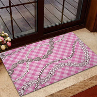 Pink Aloha Hawaii Shell Lei Rubber Doormat Palaka Hebrew Cone Honey Cowrie Elegant Curves - Polynesian Pride