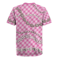 Pink Aloha Hawaii Shell Lei Rugby Jersey Palaka Hebrew Cone Honey Cowrie Elegant Curves - Polynesian Pride