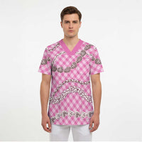 Pink Aloha Hawaii Shell Lei Scrub Top Palaka Hebrew Cone Honey Cowrie Elegant Curves - Polynesian Pride