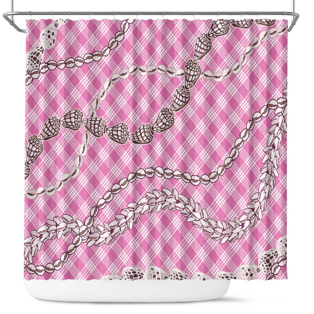 Pink Aloha Hawaii Shell Lei Shower Curtain Palaka Hebrew Cone Honey Cowrie Elegant Curves - Polynesian Pride