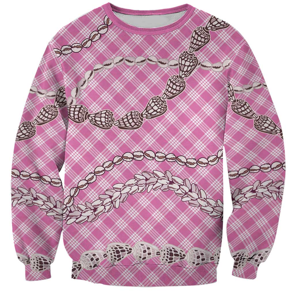 Pink Aloha Hawaii Shell Lei Sweatshirt Palaka Hebrew Cone Honey Cowrie Elegant Curves - Polynesian Pride