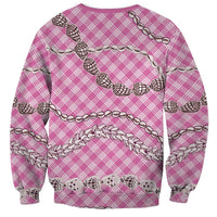 Pink Aloha Hawaii Shell Lei Sweatshirt Palaka Hebrew Cone Honey Cowrie Elegant Curves - Polynesian Pride