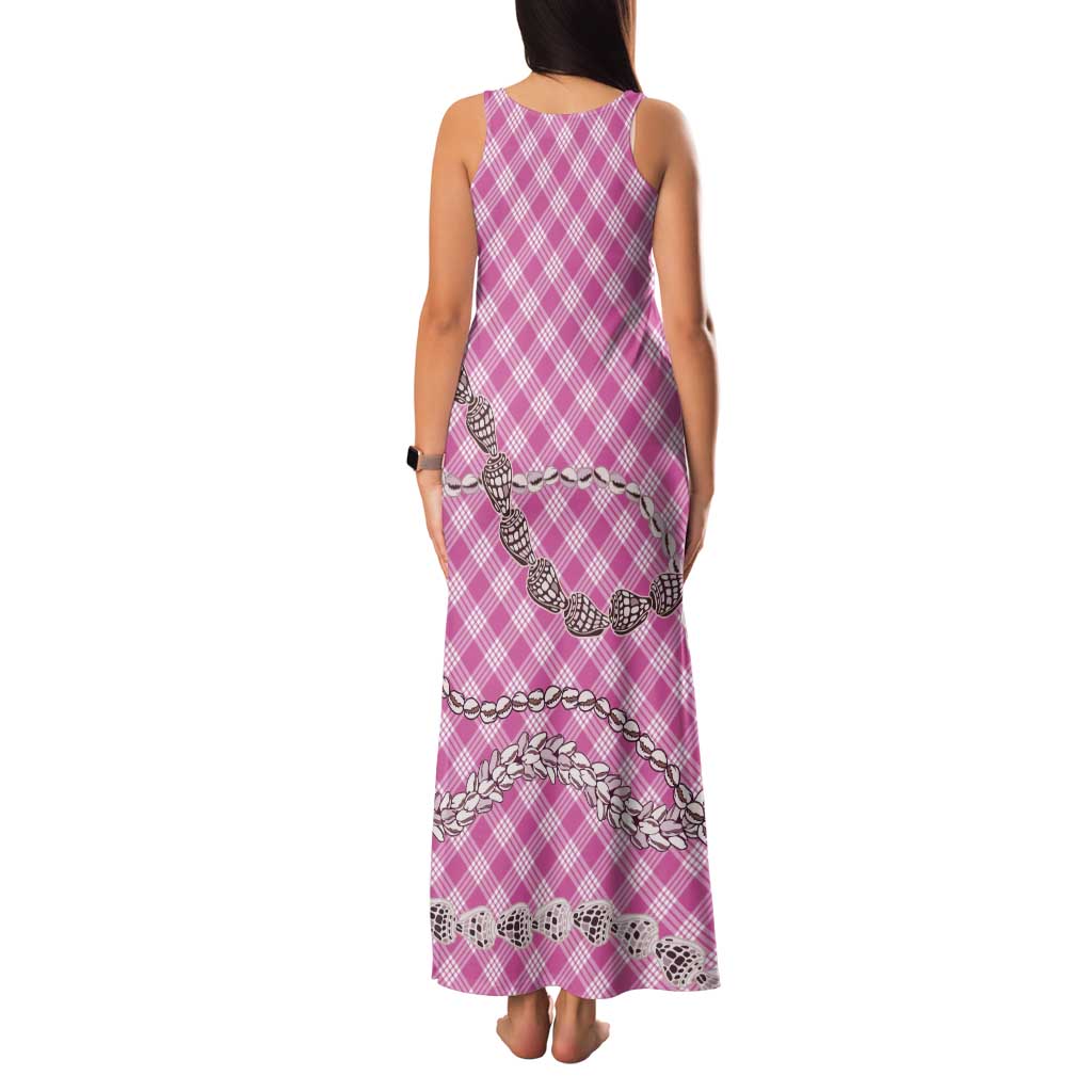 Pink Aloha Hawaii Shell Lei Tank Maxi Dress Palaka Hebrew Cone Honey Cowrie Elegant Curves - Polynesian Pride
