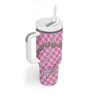 Pink Aloha Hawaii Shell Lei Tumbler With Handle Palaka Hebrew Cone Honey Cowrie Elegant Curves - Polynesian Pride