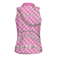 Pink Aloha Hawaii Shell Lei Women Sleeveless Polo Shirt Palaka Hebrew Cone Honey Cowrie Elegant Curves - Polynesian Pride