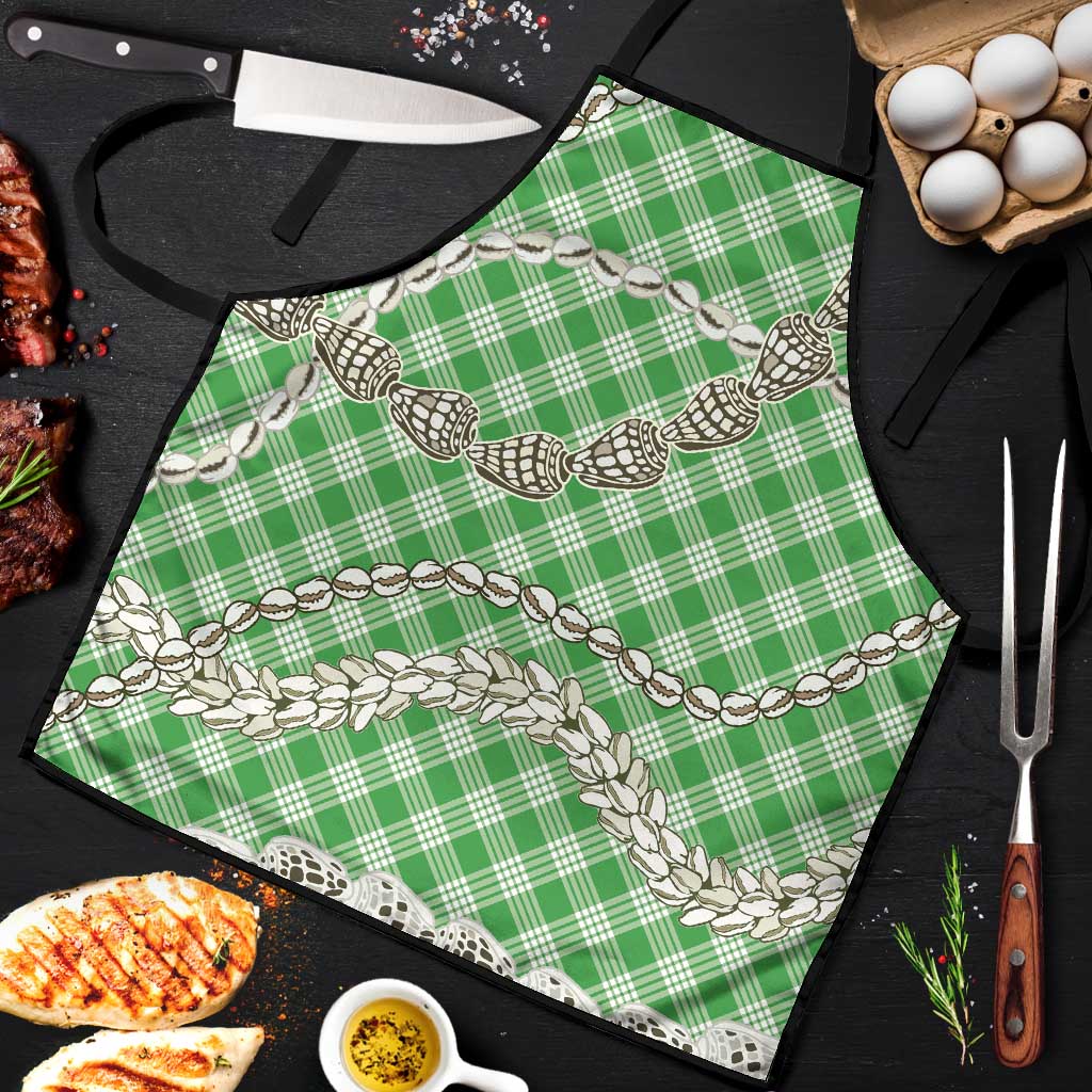 Green Aloha Hawaii Shell Lei Apron Palaka Hebrew Cone Honey Cowrie Elegant Curves - Polynesian Pride