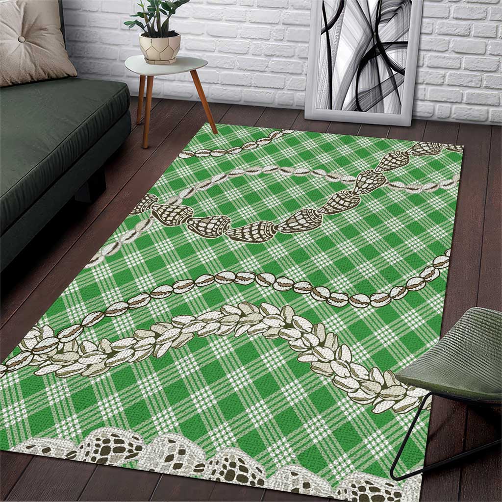 Green Aloha Hawaii Shell Lei Area Rug Palaka Hebrew Cone Honey Cowrie Elegant Curves - Polynesian Pride