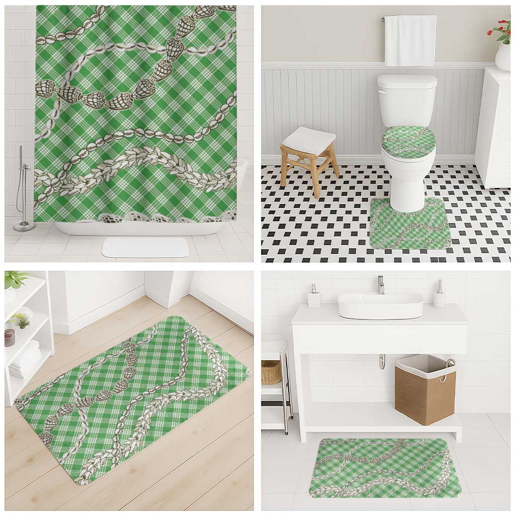 Green Aloha Hawaii Shell Lei Bathroom Set Palaka Hebrew Cone Honey Cowrie Elegant Curves - Polynesian Pride