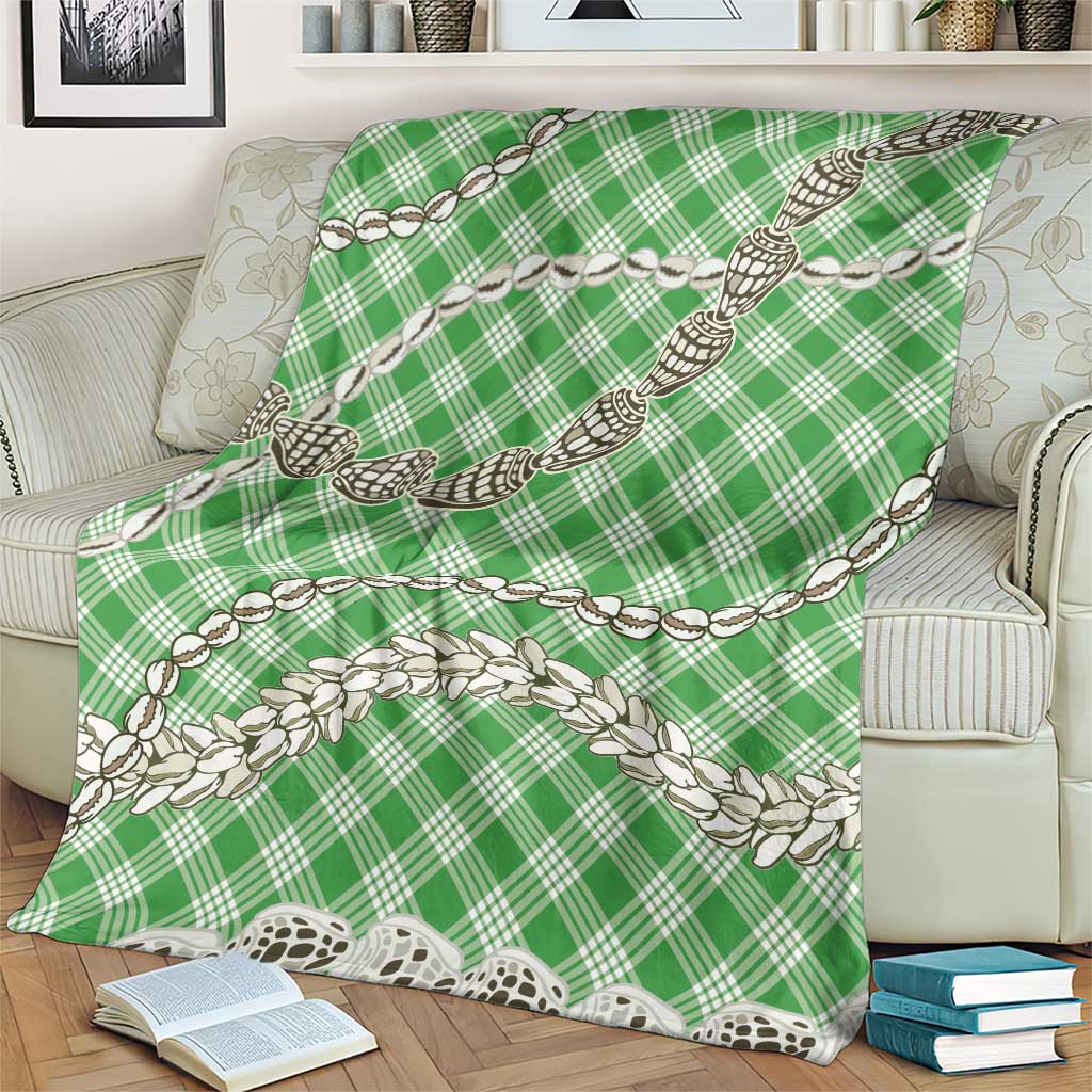 Green Aloha Hawaii Shell Lei Blanket Palaka Hebrew Cone Honey Cowrie Elegant Curves - Polynesian Pride