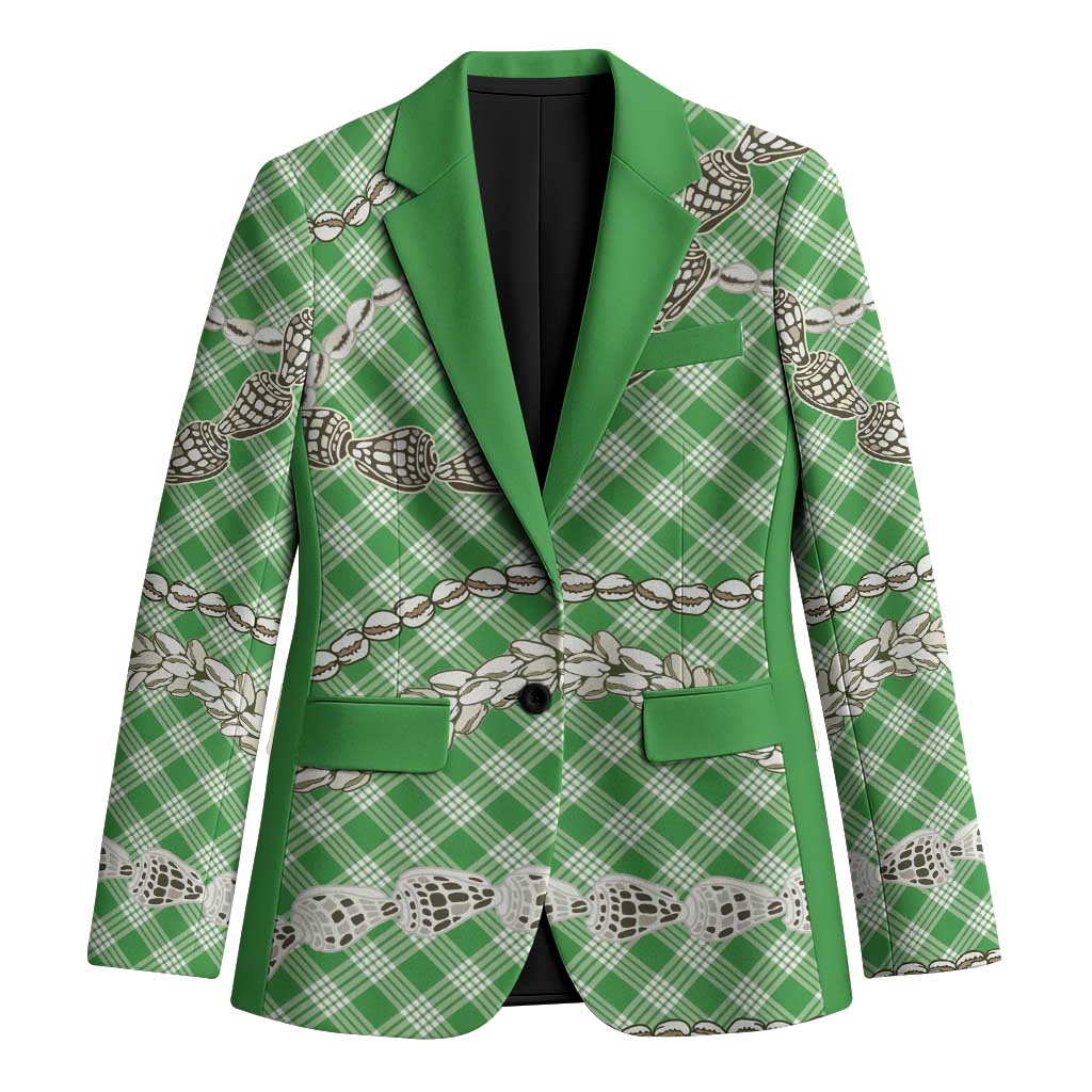 Green Aloha Hawaii Shell Lei Blazer Palaka Hebrew Cone Honey Cowrie Elegant Curves - Polynesian Pride