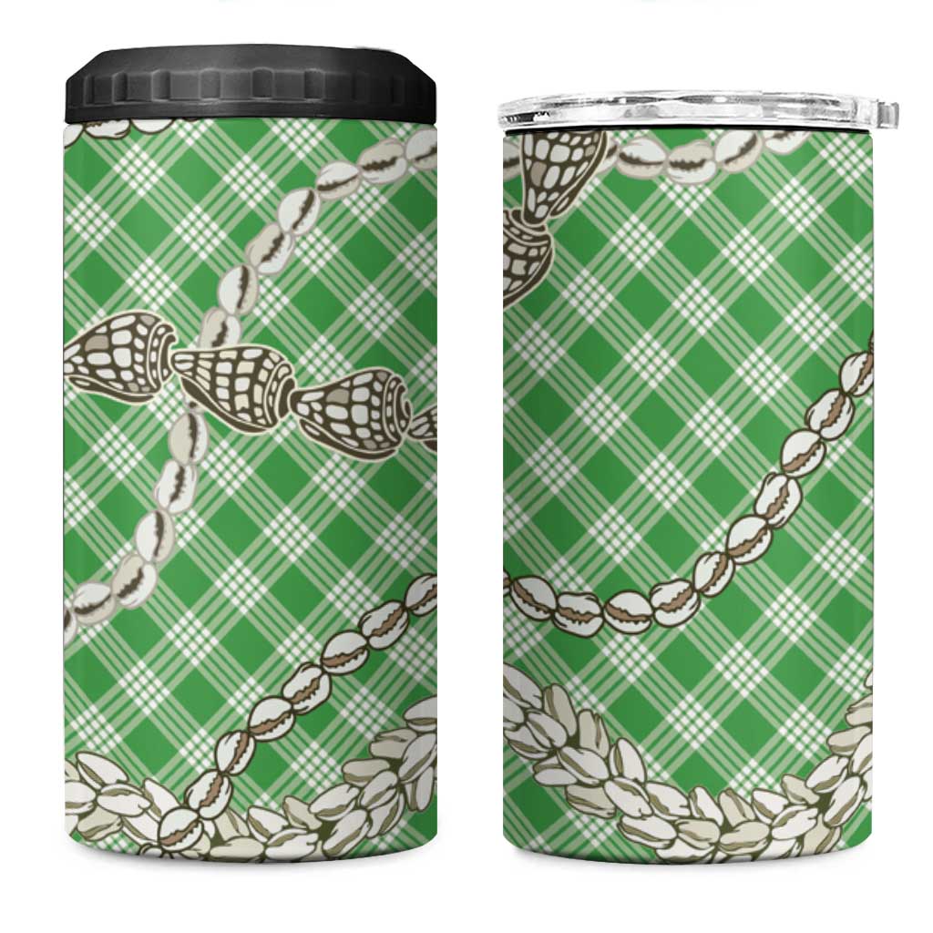Green Aloha Hawaii Shell Lei 4 in 1 Can Cooler Tumbler Palaka Hebrew Cone Honey Cowrie Elegant Curves - Polynesian Pride