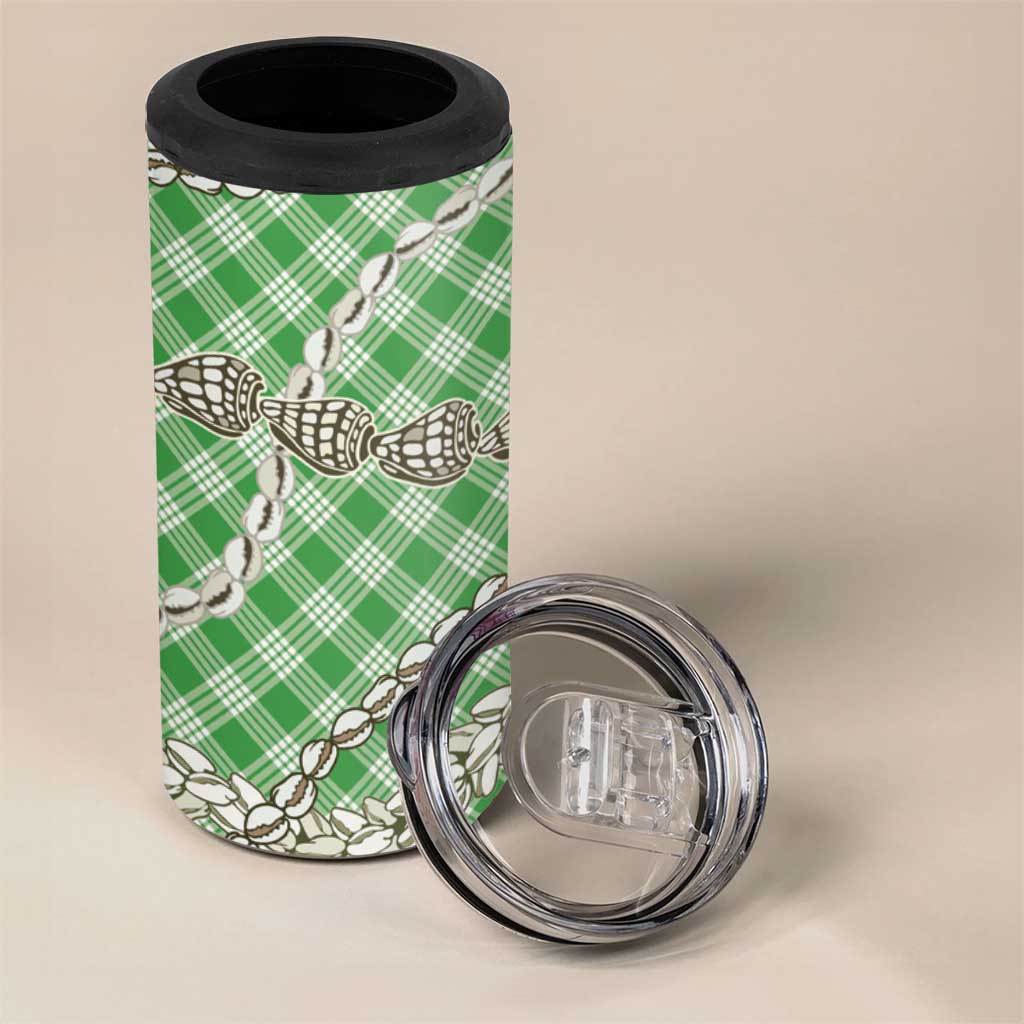 Green Aloha Hawaii Shell Lei 4 in 1 Can Cooler Tumbler Palaka Hebrew Cone Honey Cowrie Elegant Curves - Polynesian Pride