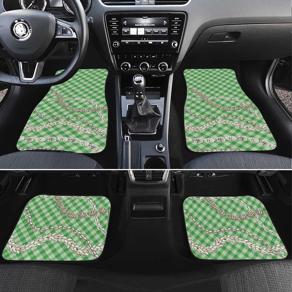 Green Aloha Hawaii Shell Lei Car Mats Palaka Hebrew Cone Honey Cowrie Elegant Curves - Polynesian Pride