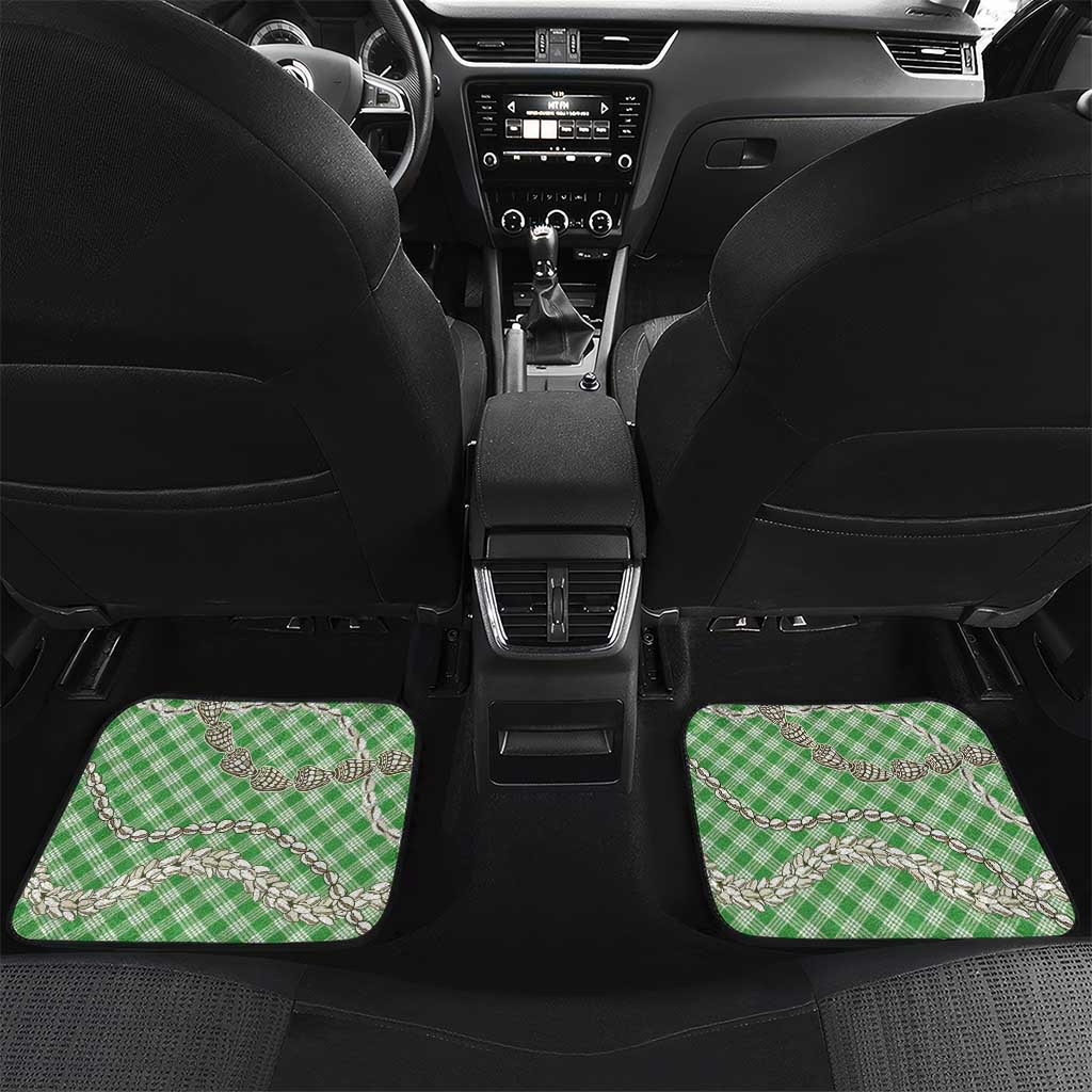 Green Aloha Hawaii Shell Lei Car Mats Palaka Hebrew Cone Honey Cowrie Elegant Curves - Polynesian Pride