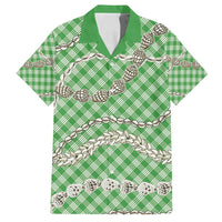 Green Aloha Hawaii Shell Lei Family Matching Summer Maxi Dress and Hawaiian Shirt Palaka Hebrew Cone Honey Cowrie Elegant Curves - Polynesian Pride