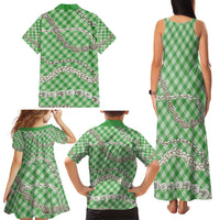 Green Aloha Hawaii Shell Lei Family Matching Tank Maxi Dress and Hawaiian Shirt Palaka Hebrew Cone Honey Cowrie Elegant Curves - Polynesian Pride