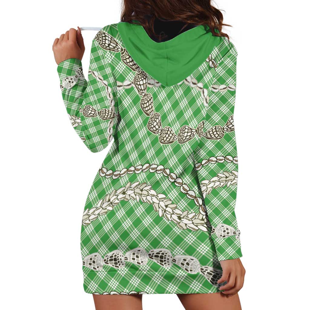 Green Aloha Hawaii Shell Lei Hoodie Dress Palaka Hebrew Cone Honey Cowrie Elegant Curves - Polynesian Pride