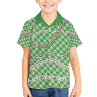 Green Aloha Hawaii Shell Lei Kid Hawaiian Shirt Palaka Hebrew Cone Honey Cowrie Elegant Curves - Polynesian Pride