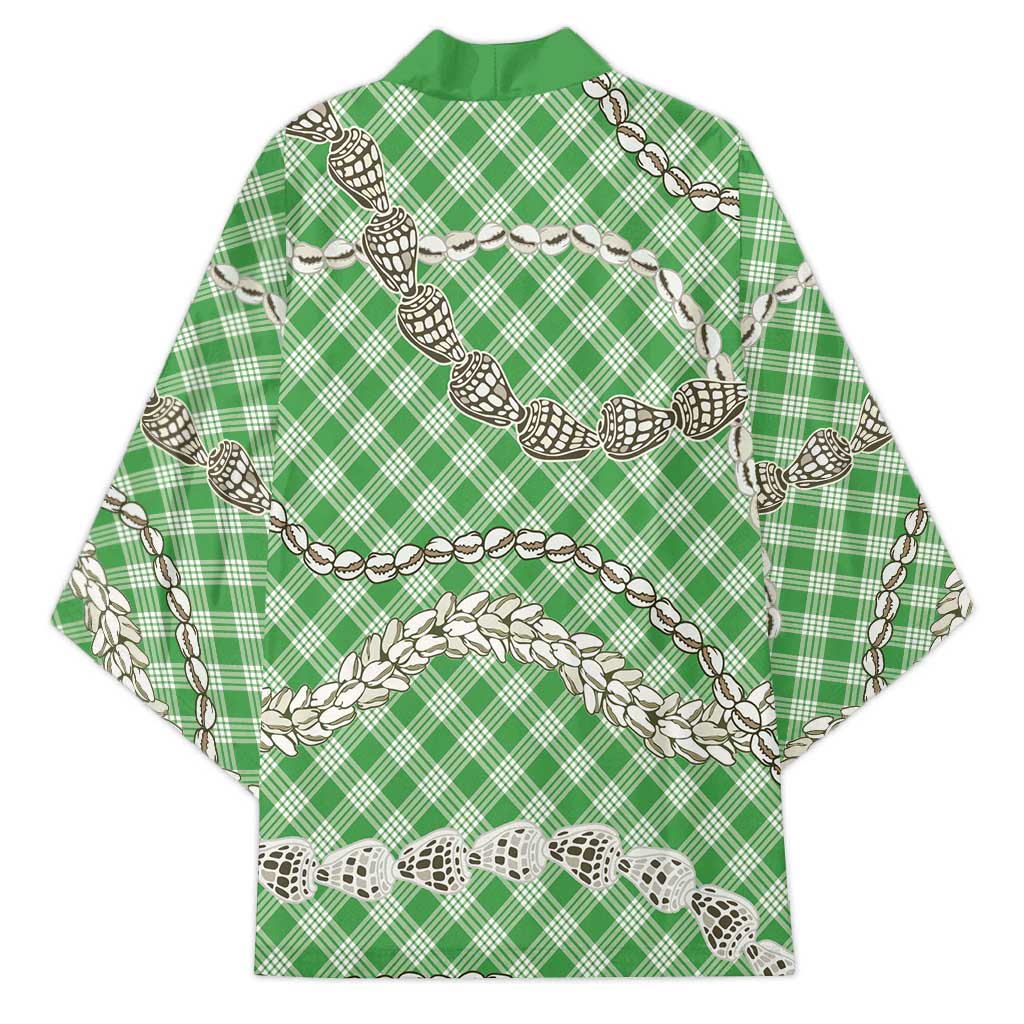 Green Aloha Hawaii Shell Lei Kimono Palaka Hebrew Cone Honey Cowrie Elegant Curves - Polynesian Pride