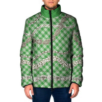 Green Aloha Hawaii Shell Lei Padded Jacket Palaka Hebrew Cone Honey Cowrie Elegant Curves - Polynesian Pride