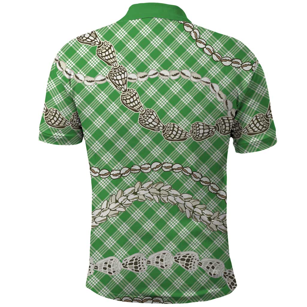 Green Aloha Hawaii Shell Lei Polo Shirt Palaka Hebrew Cone Honey Cowrie Elegant Curves LT14 - Polynesian Pride